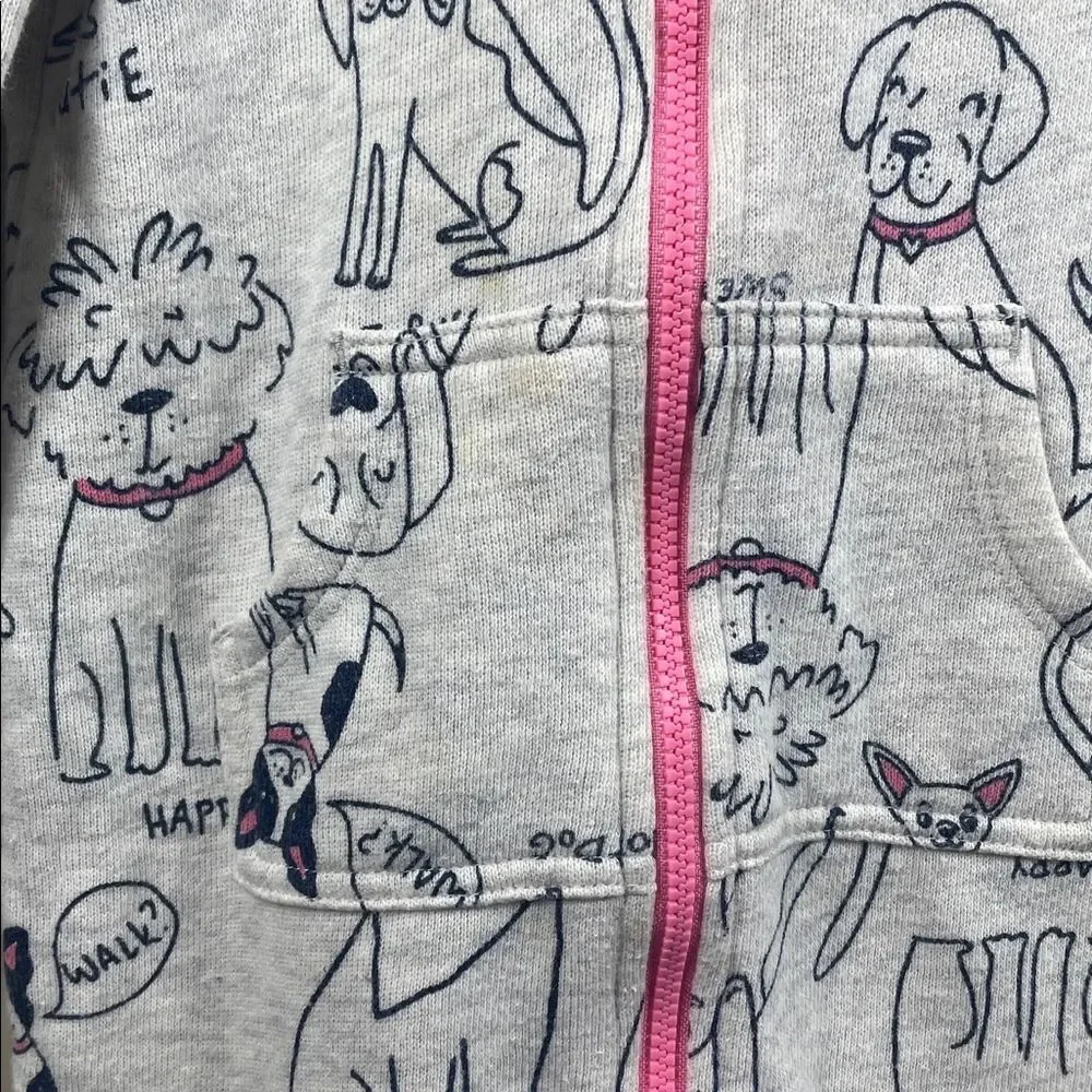 Dog Print Gray Zip‎ Up Hooded One Piece Outfit
